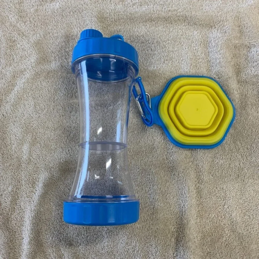 Dog Water Bottle with Food Container • 13.5 oz • Leakproof Travel Dispenser Blue